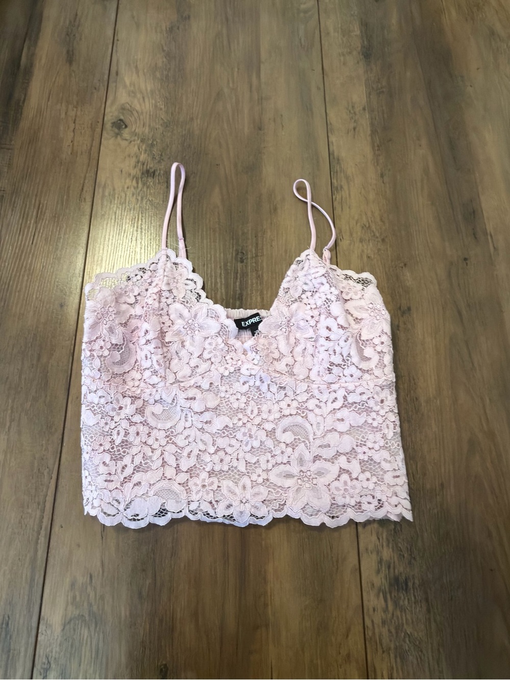 Express Pink Lace Crop Cami with Spaghetti Straps